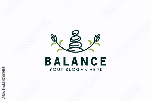 Stone balancing logo design, minimalist logo illustration of stone sign for wellness and spa