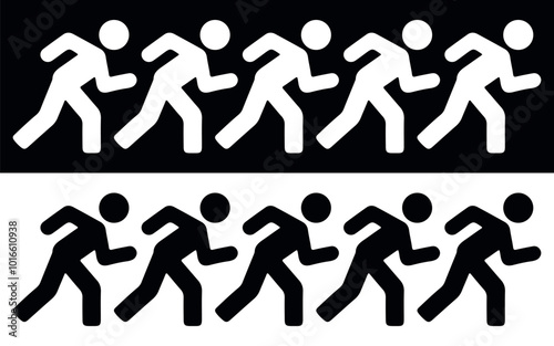 Minimalist Running Silhouettes in Black and White - Motion and Speed Concept