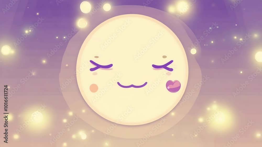 Cute cartoon moon with glowing lights

