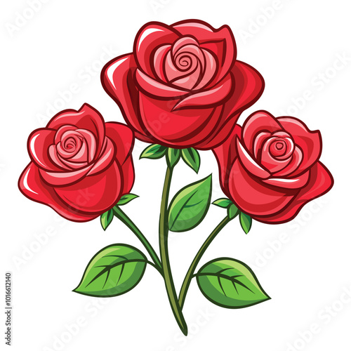 Valentines roses, vector illustration on white background.