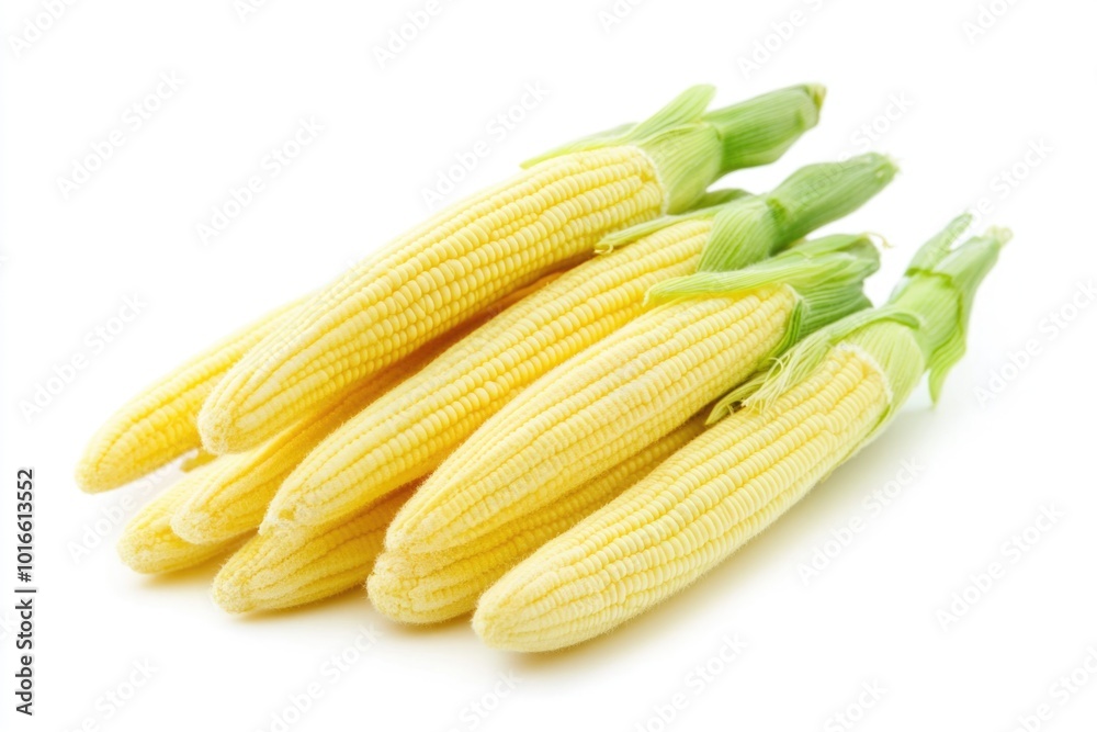 Fresh yellow corn on a clean white surface, great for food photography and recipe illustrations. Fresh yellow corn on a clean white surface, great for food photography and recipe illustrations.