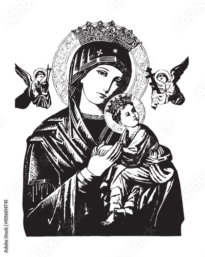 Our Lady of Perpetual Help vector icon Virgin Mary Catholic religious Illustration