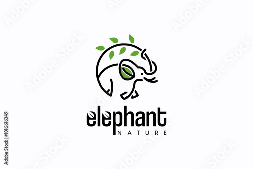 Minimalist creative line green leaf plant elephant logo design