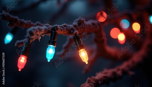 Colorful Christmas garland glows in the dark