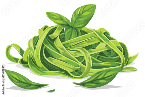 Fresh Tagliatelle Pasta with Basil Pesto Sauce isolated illustration