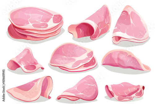 ham slices set isolated illustration