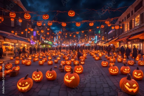 Wallpaper Mural A colorful halloween town square filled with vibrant jack-o-lanterns glowing lanterns, Ai Generated Torontodigital.ca
