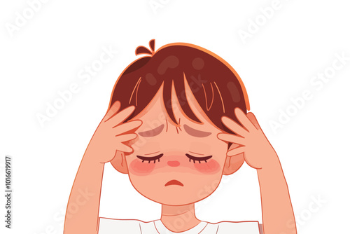 little baby having Headache isolated illustration