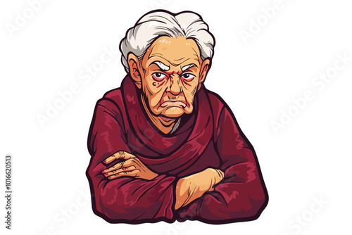 old woman with crossed hands isolated illustration