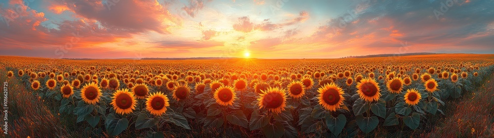 Fototapeta premium sunflower field at sunset