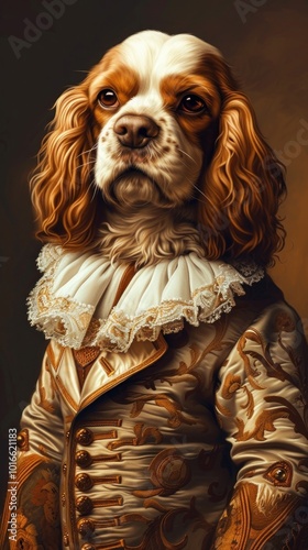 Portrait spaniel animal painting. photo