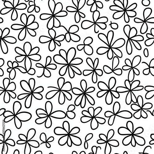 Elegant Monochrome Flower Pattern with Thin Lines