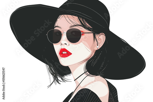 Portrait of a fashionable asian woman isolated illustration