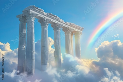 Photo of greek pillars sky architecture outdoors.