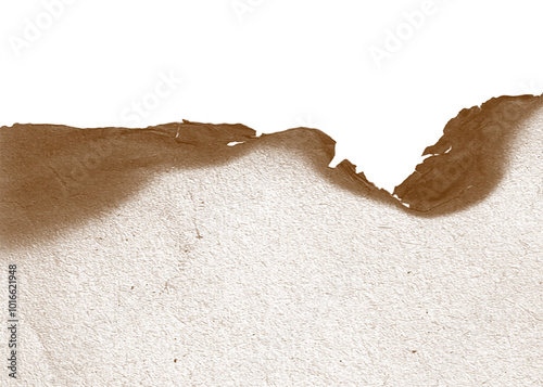 Burnt old paper texture, paper border isolated on a transparent background