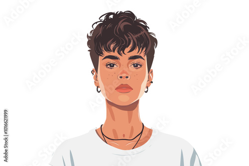 Portrait of a fashionable non binary person isolated illustration