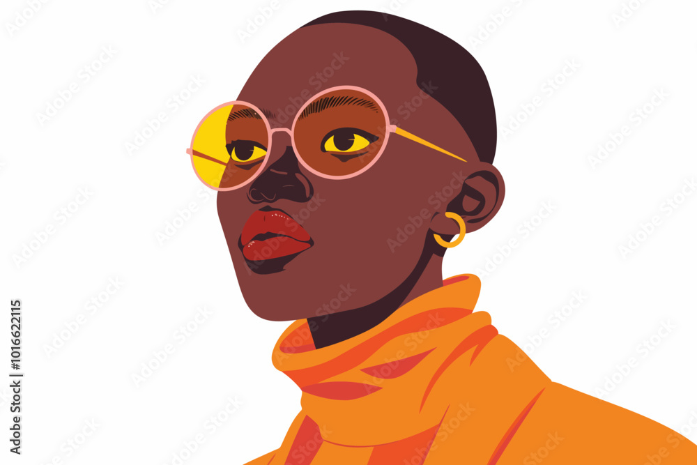 Portrait of a fashionable non binary person isolated illustration Portrait of a fashionable non binary person isolated illustration