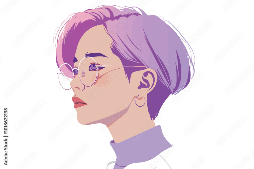 Portrait of a fashionable non binary person isolated illustration Portrait of a fashionable non binary person isolated illustration