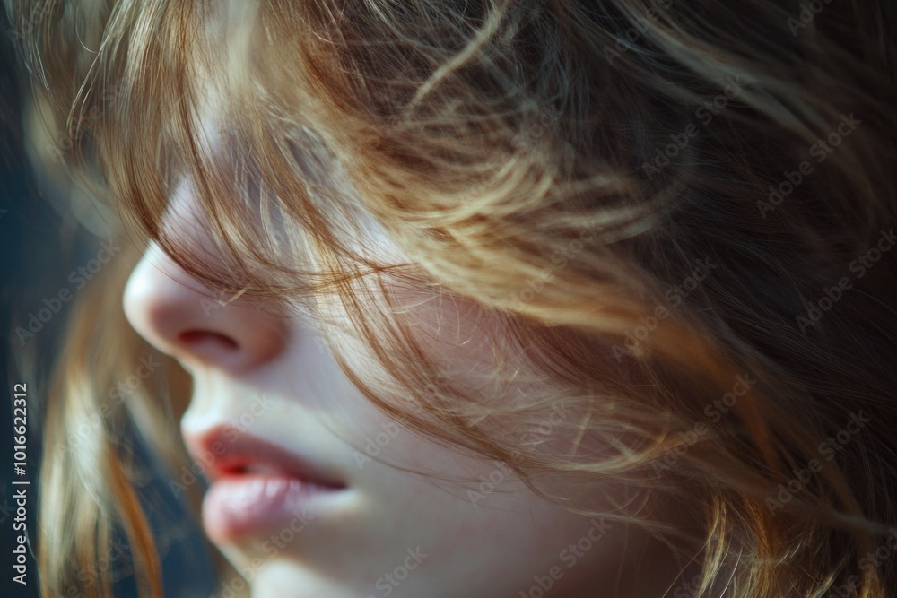 A close-up shot of a person with long hair. A close-up shot of a person with long hair.