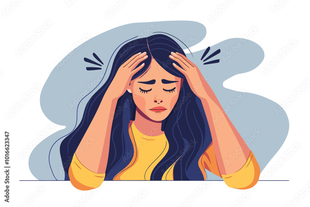teen girl having Headache isolated illustration teen girl having Headache isolated illustration