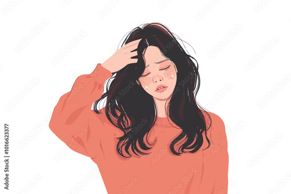 teen girl having Headache isolated illustration teen girl having Headache isolated illustration