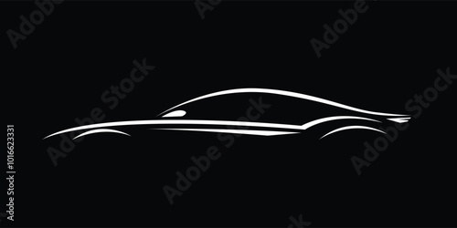 Sport car silhouette. Stylish sport car silhouette on black background. Autocar logo concept