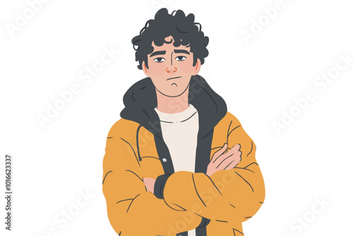 teen boy with crossed hands isolated illustration