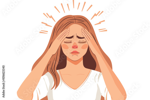 teen girl having Headache isolated illustration