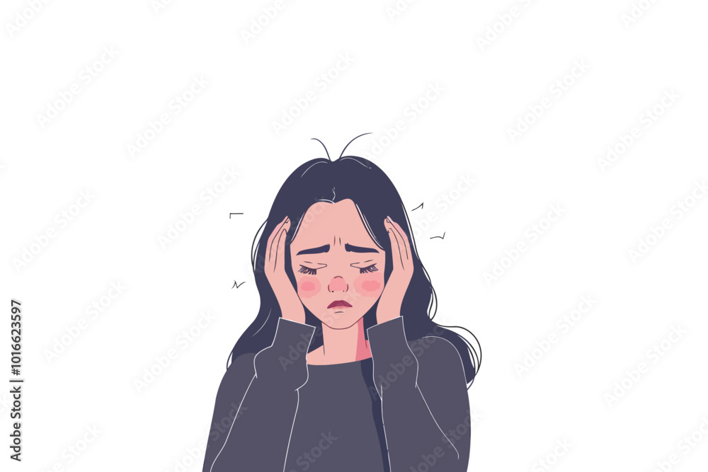 woman having Headache isolated illustration woman having Headache isolated illustration
