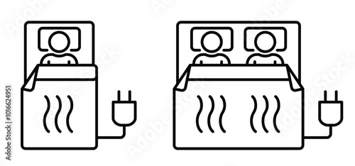 House heating, warm electric blanket icon. Hot heater bed. Folded heating pad, warm electric blanket with heat controls. Temperature, warm comfort. heater and cooling symbol. 