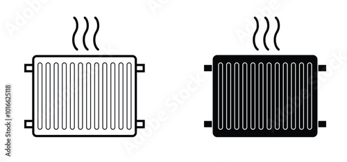 House heating radiator. Hot heater. Smart consumption, energy concept. Home gas or electric heater. Temperature, warm comfort. heater and cooling symbol. Radiation control.