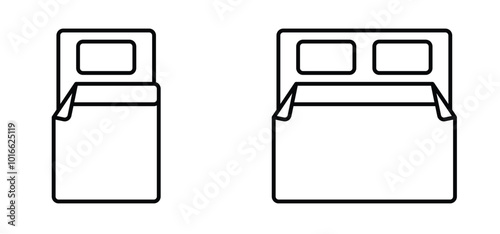 Cartoon single bed or double bed icon. Bedroom or hotel bed symbol. For sleep or  sleeping concept. Accommodation tools. Bed furniture symbol. Bedtime.