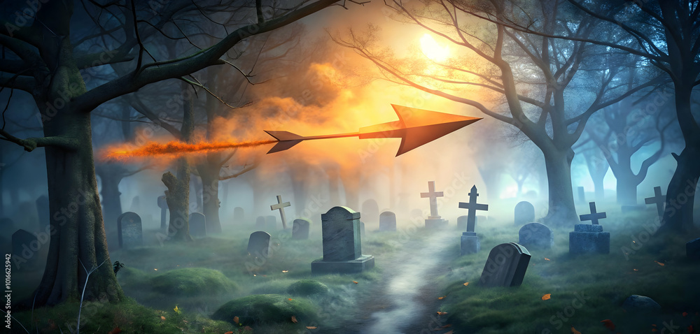 Fototapeta premium Flaming Arrow Cemetery Mystery 