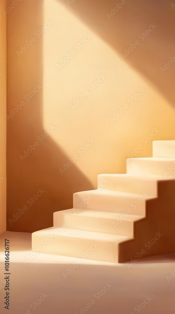 Elegant interior staircase bathed in warm ambient light, blending seamlessly with minimalist surroundings, soft shadows on the walls, stairs, interior, light Elegant interior staircase bathed in warm ambient light, blending seamlessly with minimalist surroundings, soft shadows on the walls, stairs, interior, light