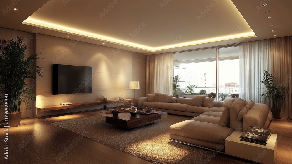 A chic living room design with minimalist decor, soft lighting, and comfortable furniture creating a relaxing and modern space A chic living room design with minimalist decor, soft lighting, and comfortable furniture creating a relaxing and modern space