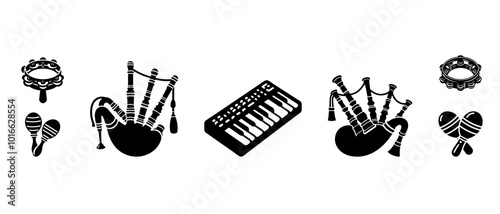 Music instruments silhouette black filled vector Illustration icon