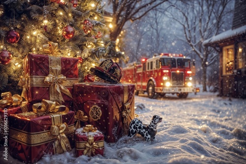 Obraz na płótnie Christmas cheer for brave firefighters and their families. w salonie