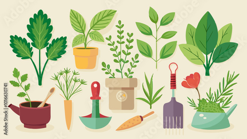 Common Culinary Herbs Including Basil and Rosemary