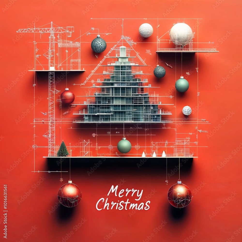 Architects' Holiday Greeting with Blueprint Christmas Tree.
