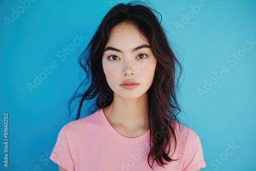 A woman stands posed in front of a plain background, wearing a bright pink shirt and smiling at the camera.