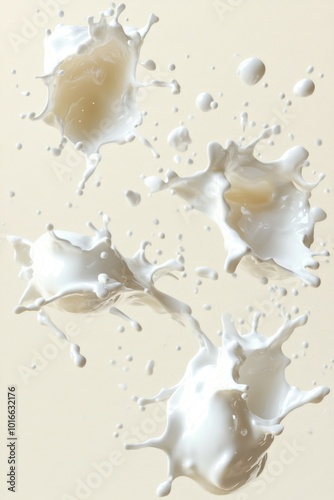 A splash of milk falling from above onto other milk splashes, great for dairy-related concepts.