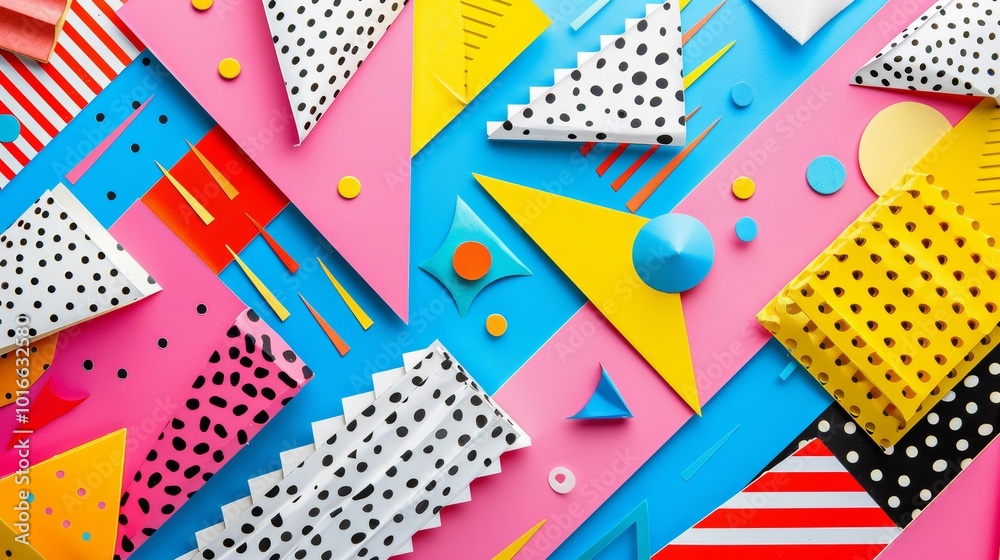 Vibrant Abstract Paper Arts Collage with Geometric Shapes and Bold Patterns in Bright Colors Vibrant Abstract Paper Arts Collage with Geometric Shapes and Bold Patterns in Bright Colors