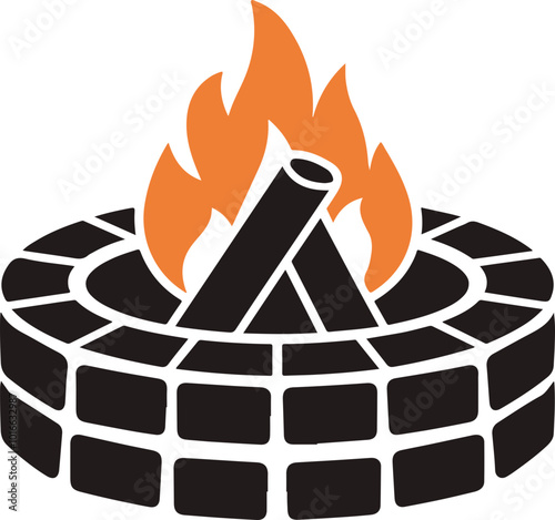 Vector Illustration of a Campfire with Stone Ring