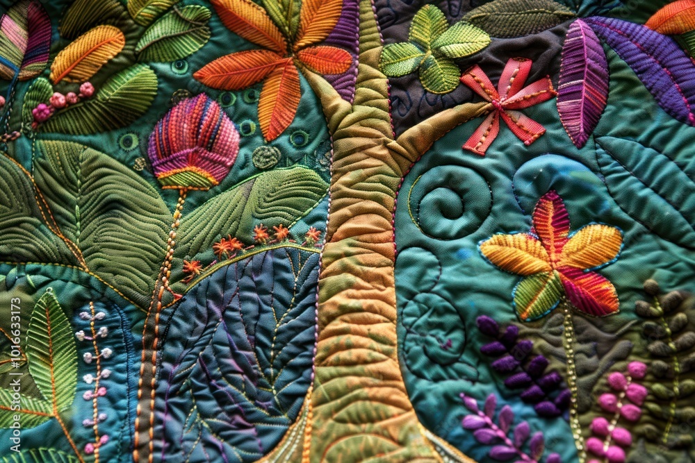 Tropical tree embroidery quilting pattern. Tropical tree embroidery quilting pattern.