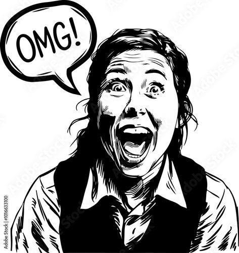 Vector Illustration of Excited Person Shouting OMG