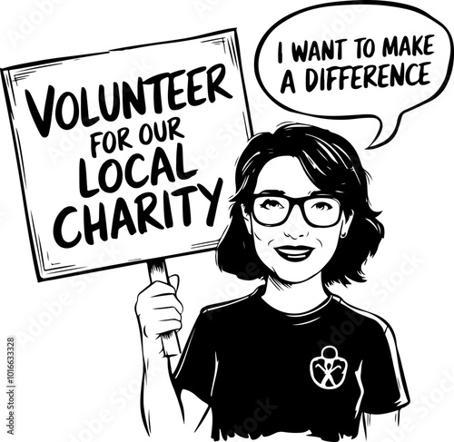 Vector Art of a Volunteer Promoting Local Charity Initiative