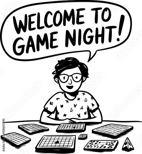 Vector Illustration of Game Night Welcome Scene