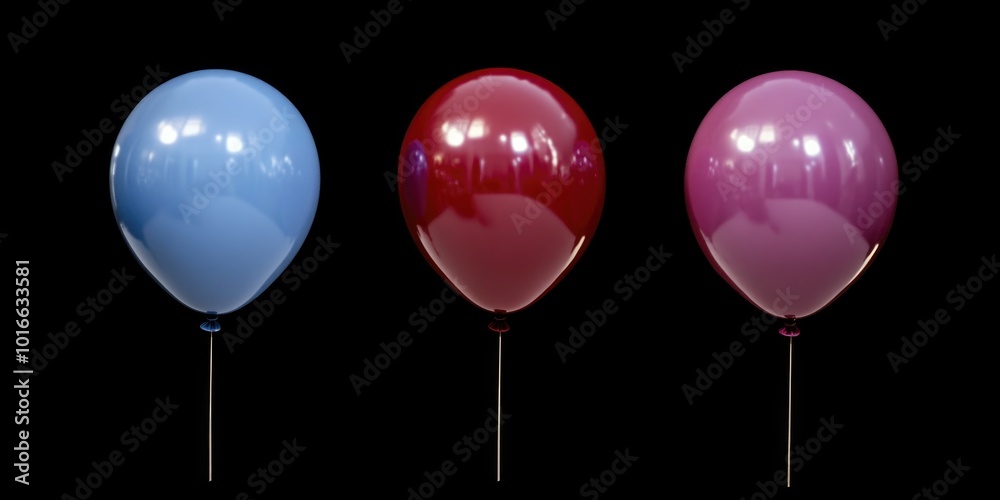 A group of three colorful balloons sit side by side. A group of three colorful balloons sit side by side.