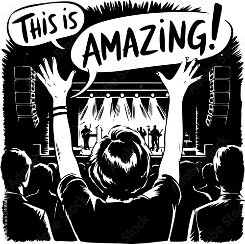 Concert Crowd Cheering with Enthusiasm in Vector Art