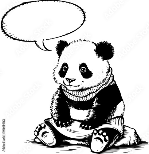 Adorable Panda in Sweater with Speech Bubble photo